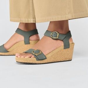 NEW Papillio Birkenstock Soley Ring Buckle Wedge Sandals in Thyme Size 9 EU 40